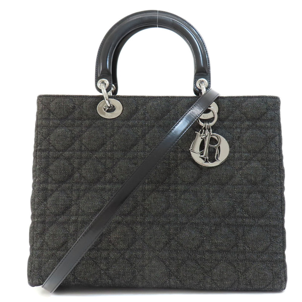 Christian Dior Handbag Denim Leather Black